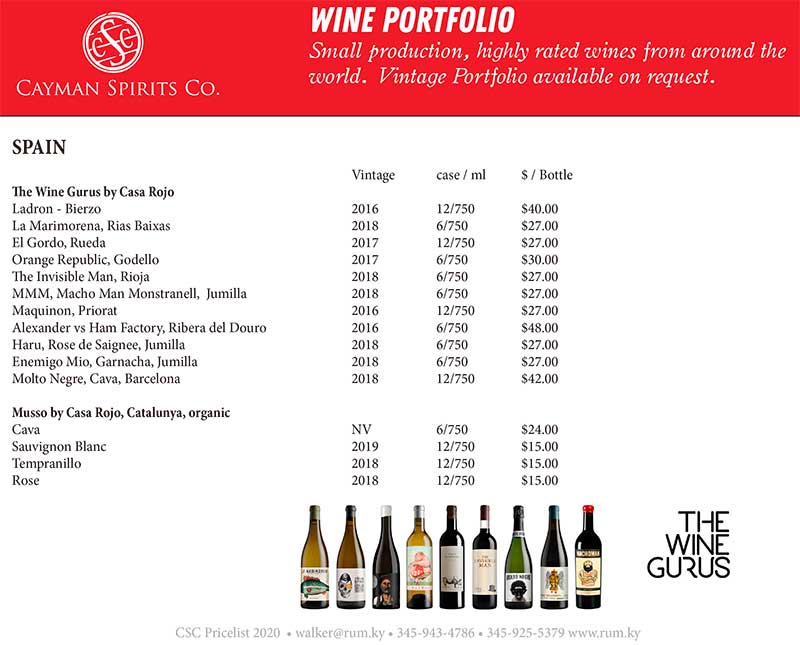 Cayman Spirits price list page 11