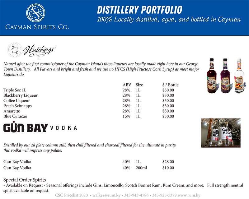 Cayman Spirits price list page 2