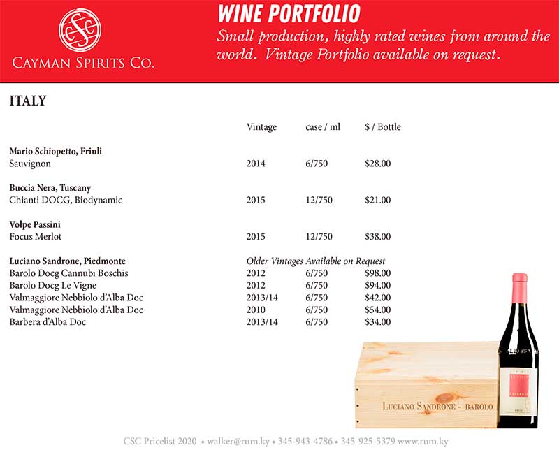 Cayman Spirits price list page 6